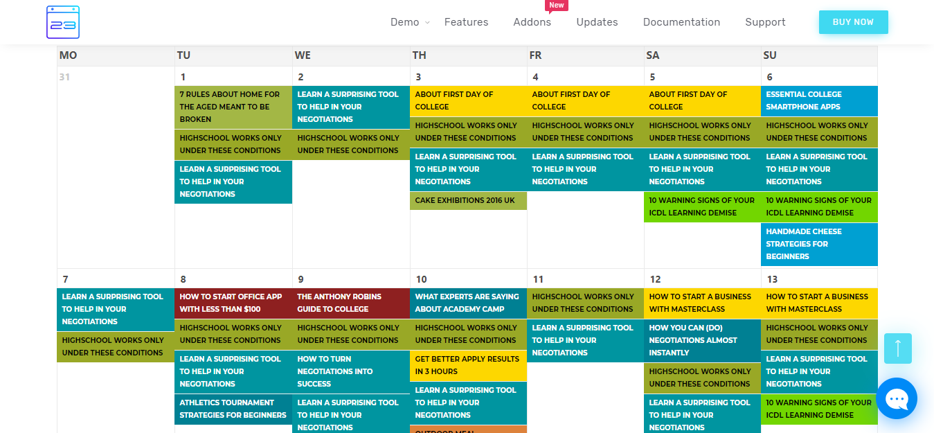calendário de eventos moderno até recursos