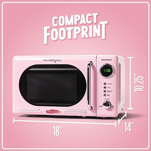 key features for the pink 0.7 cu ft nostalgia microwave 