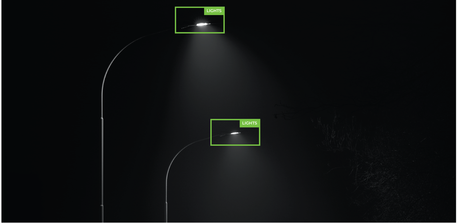 Object detection of two lampposts at night