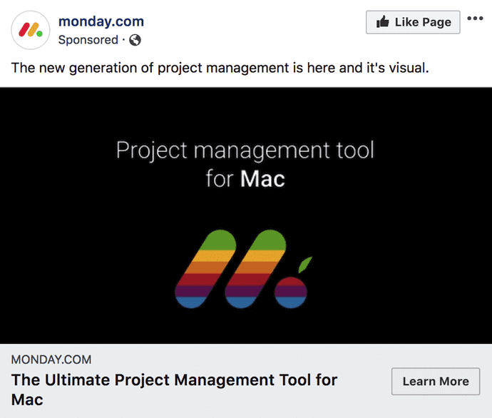 Online advertising for business: Monday.com's Facebook ad.