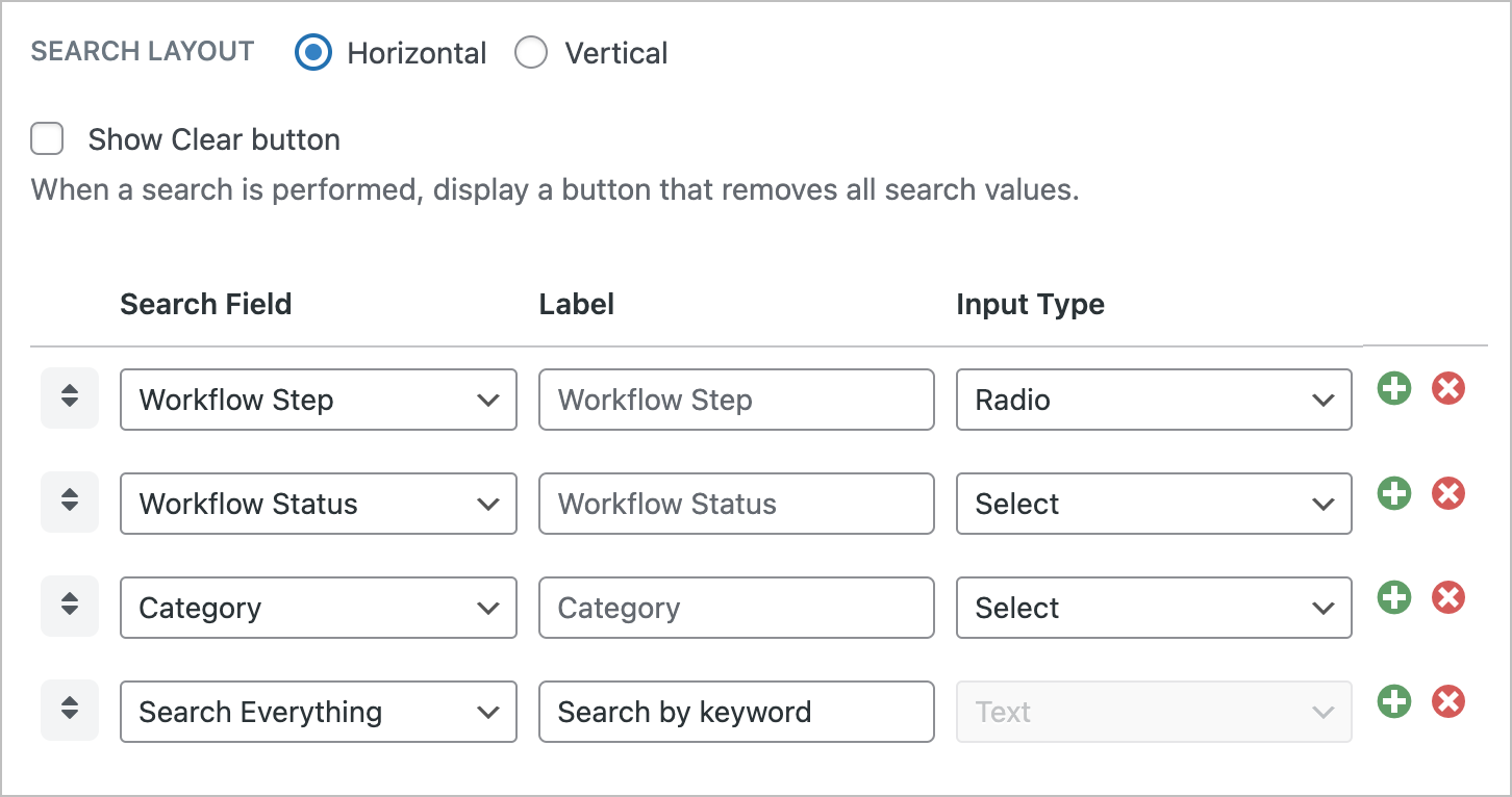 The GravityView Search Bar widget settings