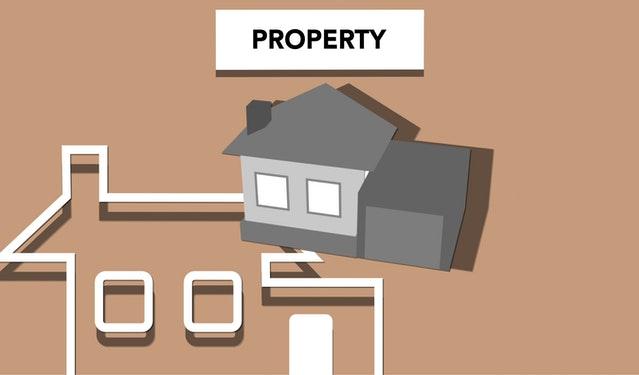 An illustration of a smaller and bigger house with a sing saying PROPERTY above.