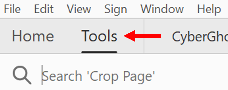 Screenshot of the Tools option in Adobe Acrobat reader