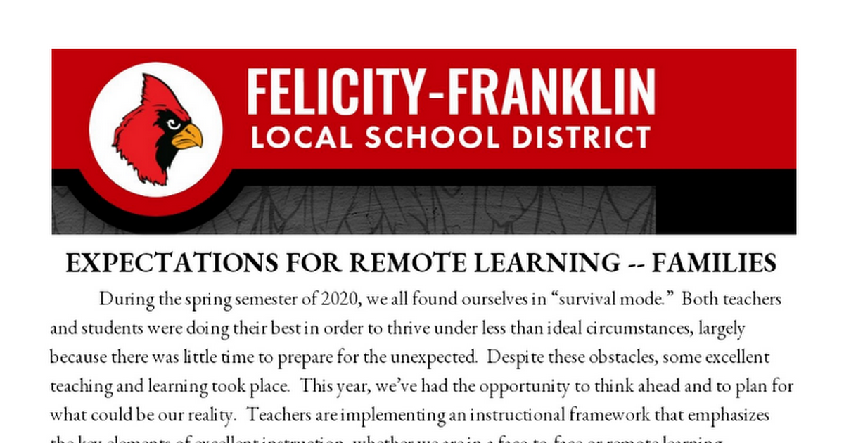 FFLSD EXPECTATIONS FOR REMOTE LEARNING -- FAMILIES