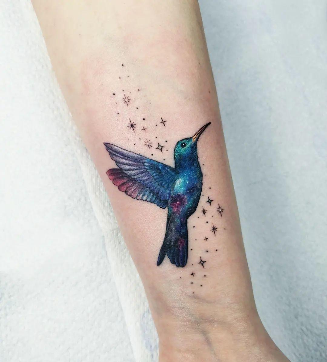 Blue Star Tattoo with Bird