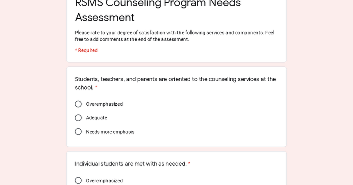 RSMS Counseling Program Needs Assessment