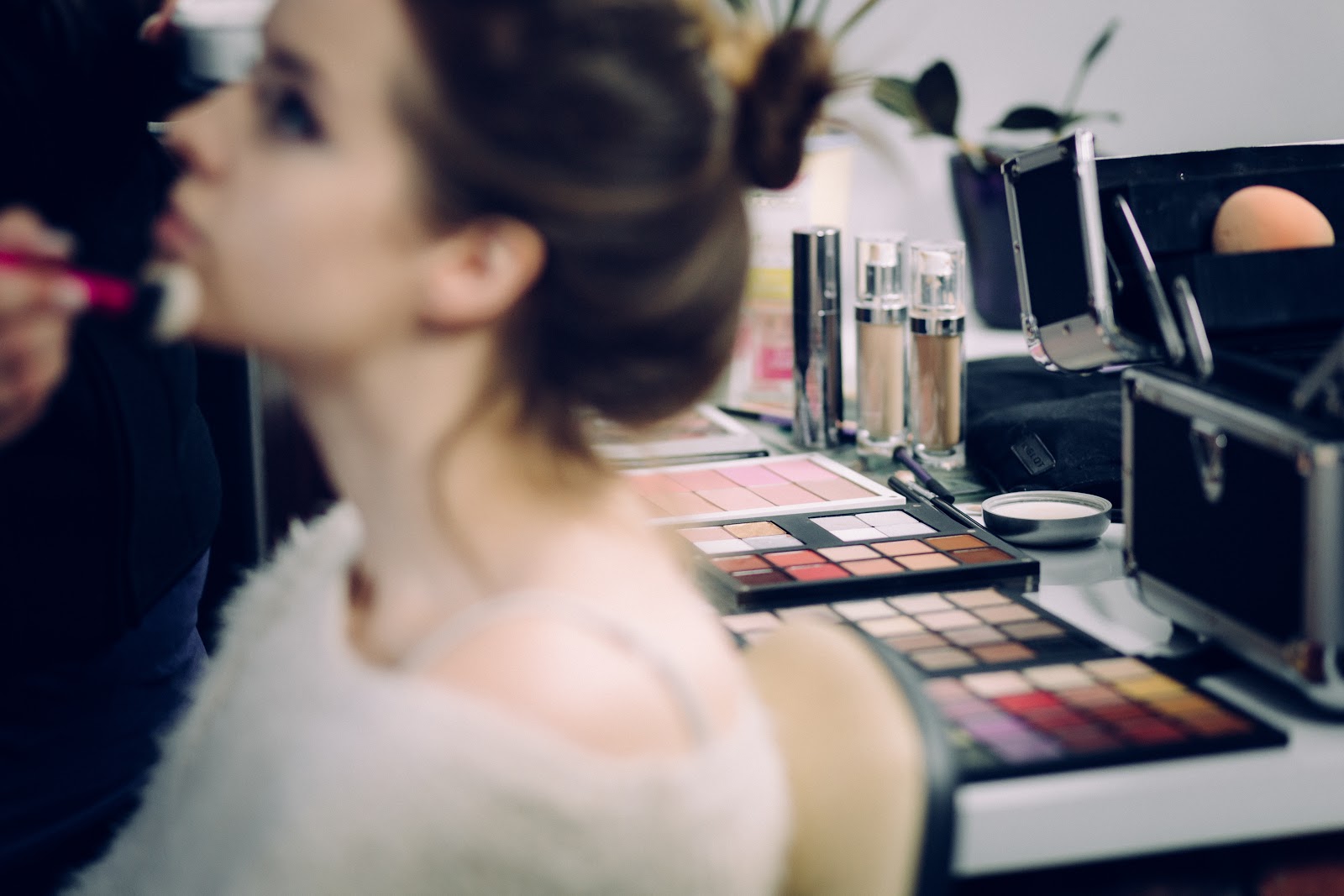 A photo showing a make-up studio's range of make-up colours. 