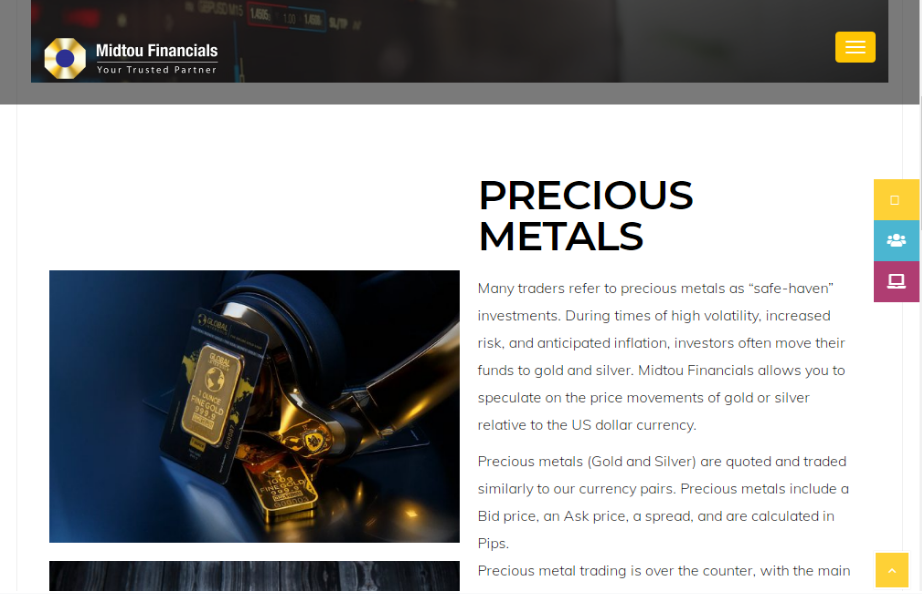 Precious Metals section of Midtou Financials