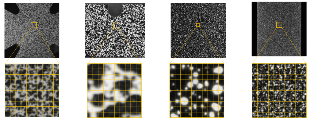 Fig.3 Article Mouchetis, speckle pattern for digital image correlation, painted pattern hence the intensity