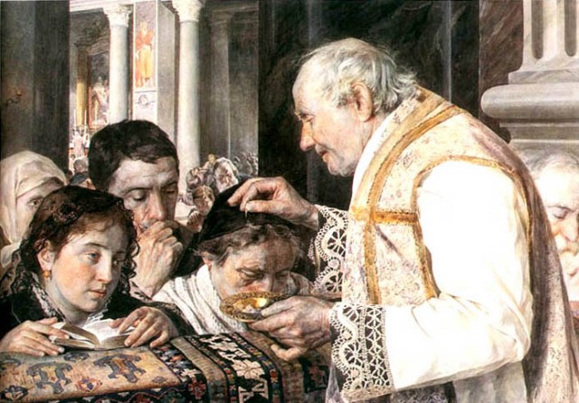 Ash Wednesday, watercolor by  ]Julian Fałat (1853–1929)