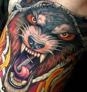 Fenrir with Sword in his Mouth Tattoo