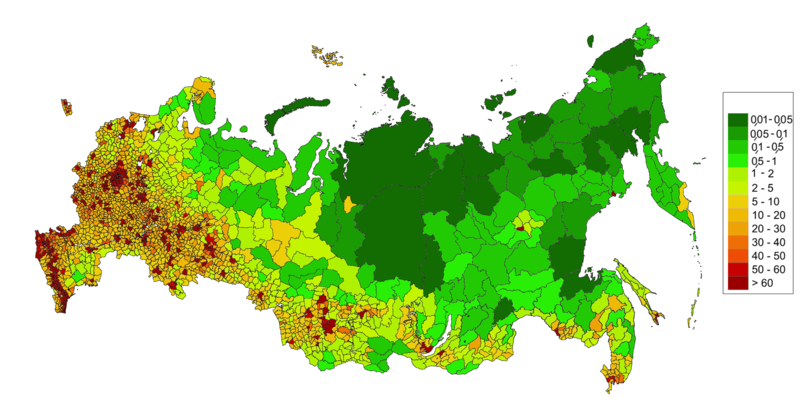 Карта плотности населения РФ. Фото: dic.academic.ru