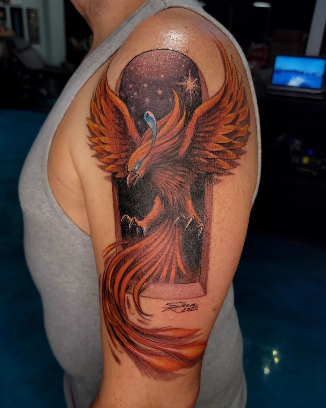 Phoenix With Window Tattoo