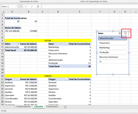 Limpando filtro dashboard no Excel