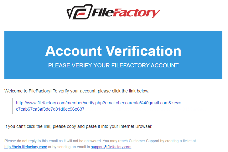 Filefactory Account Verification