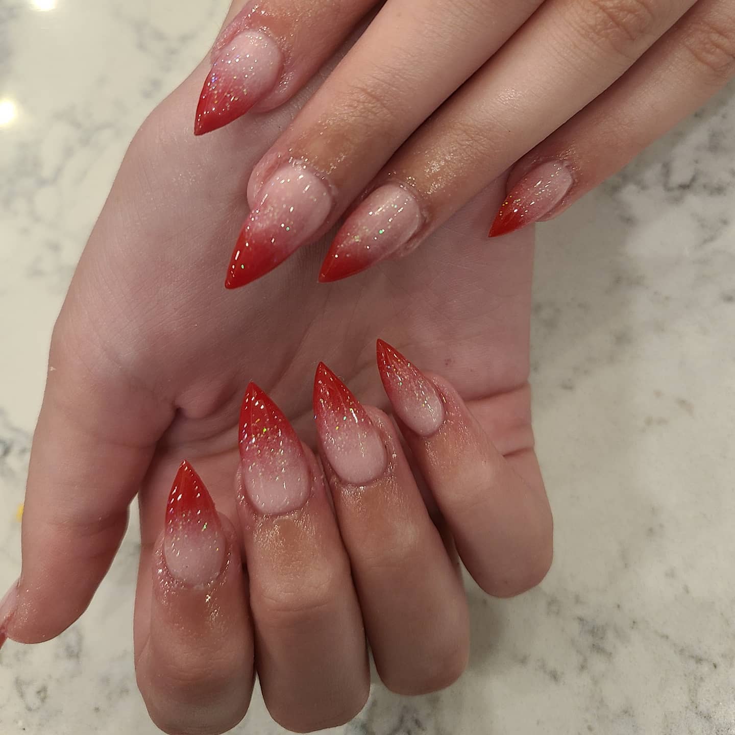 Red and Pink Ombre Nails