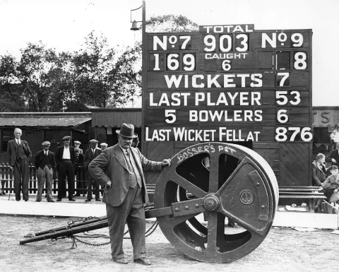 Oval groundsman Bosser Martin poses with his four-ton roller