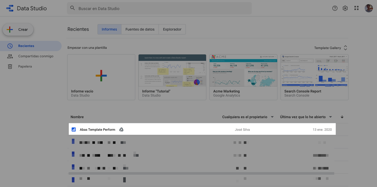 Cambiar propietario de reporte en Google Data Studio