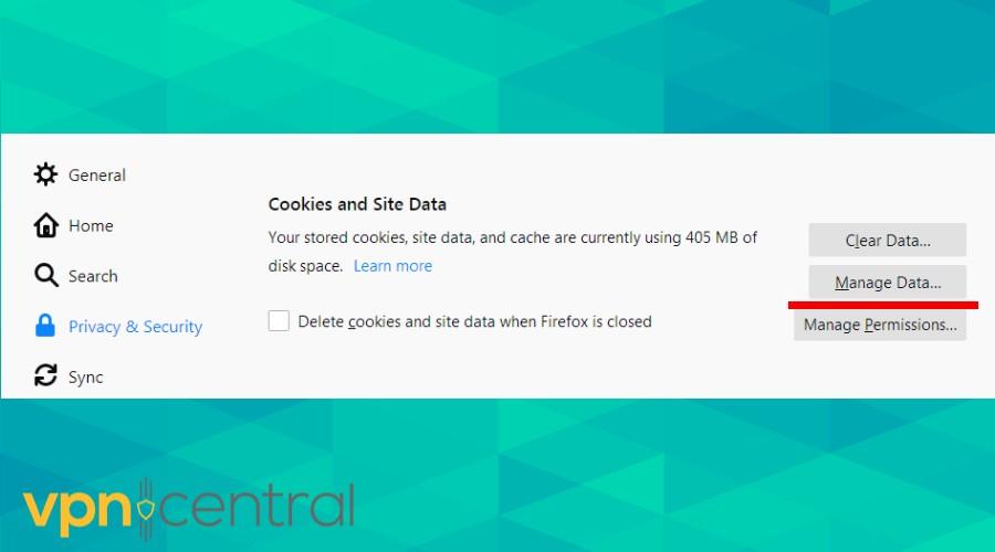 firefox privacy & security settings cookies and site data