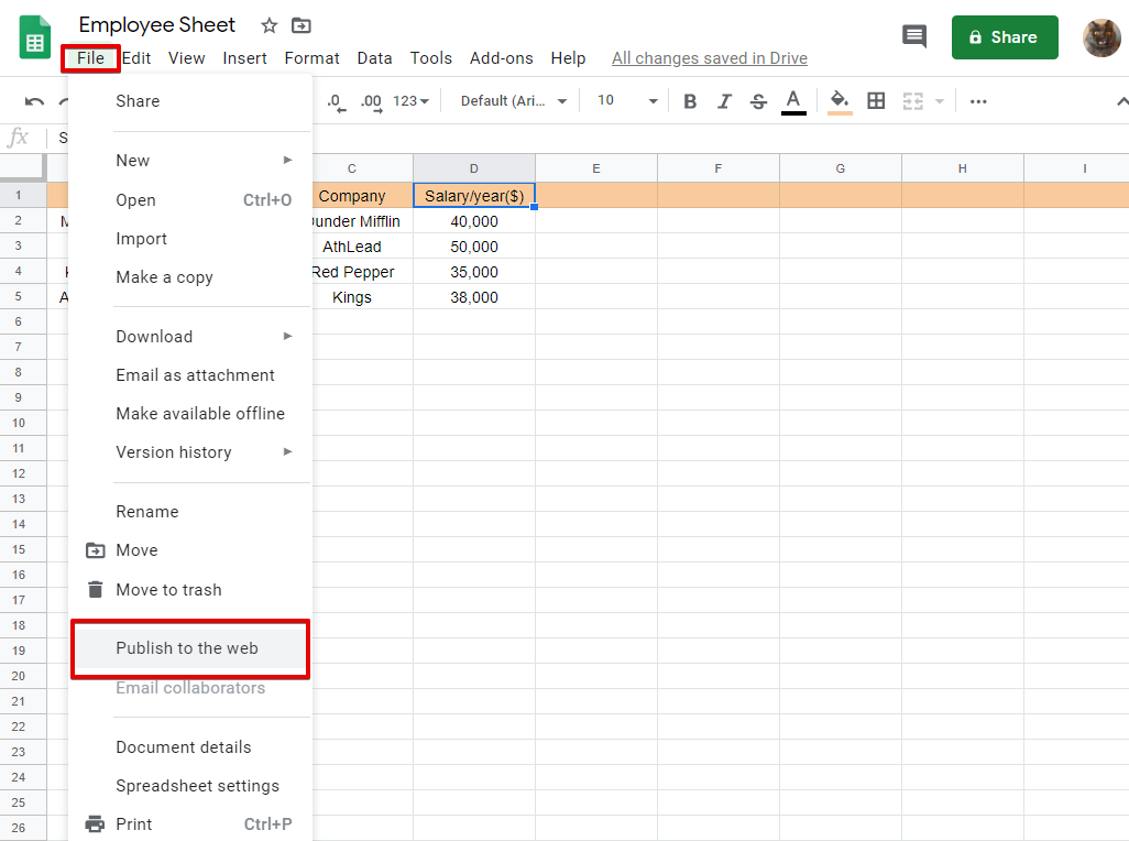 Google Sheets and table plugin integration