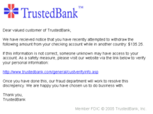 An example of a Phishing email, depicting a fake bank statement.