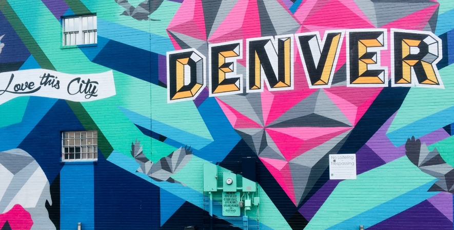 brightly colored mural in Denver, CO