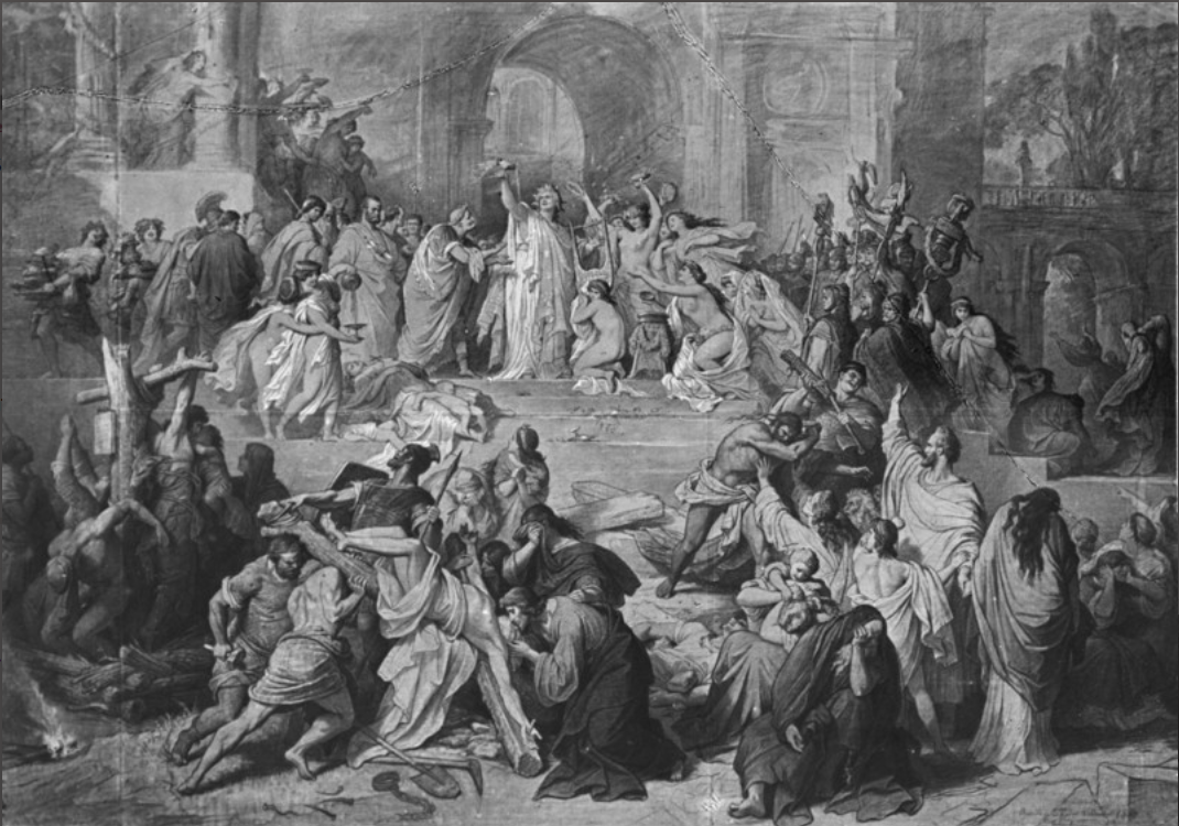 Toniewyrocznia.pl, obraz Neron i prześladowanie chrześcijan, Wilhelm von Kaulbach, 1872, źródło