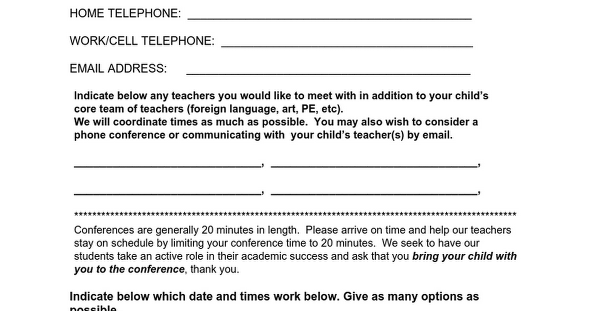 Parent Conference Fall Form