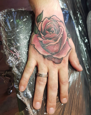 Red Rose Men Badass Hand Tattoo
