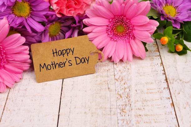 A happy Mother's Day tag with a flower background