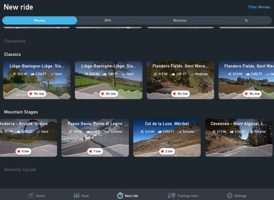 Tacx App propose de nombreux films réaliste sur les courses cyclistes.