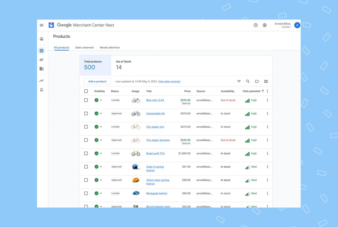 Image shows the new Google Merchant Center next UI