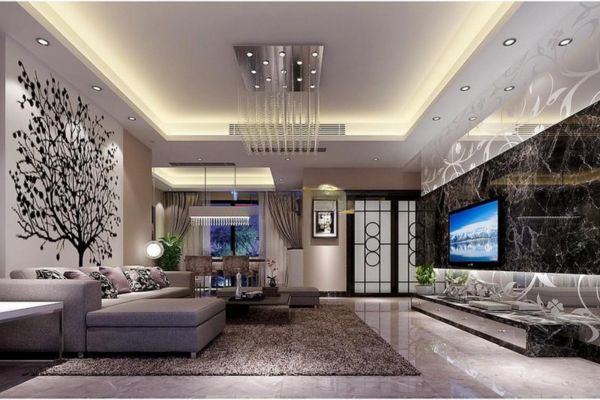 trần thạch cao phòng khách 40m2 mang lại nhiều lợi ý tuyệt vời