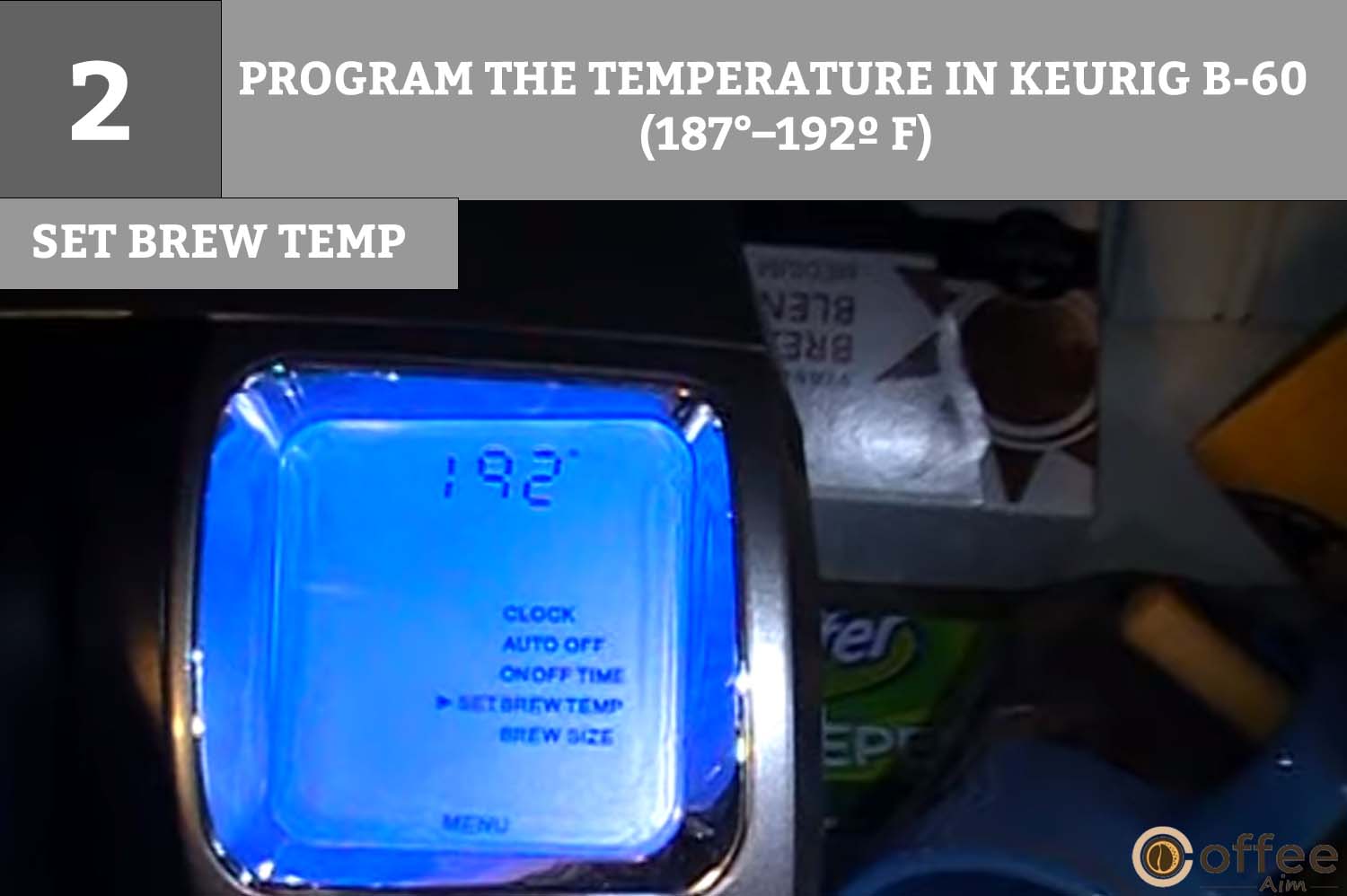 You will see "SET BREW TEMP" on the LCD Control Center with a small arrow next to it.