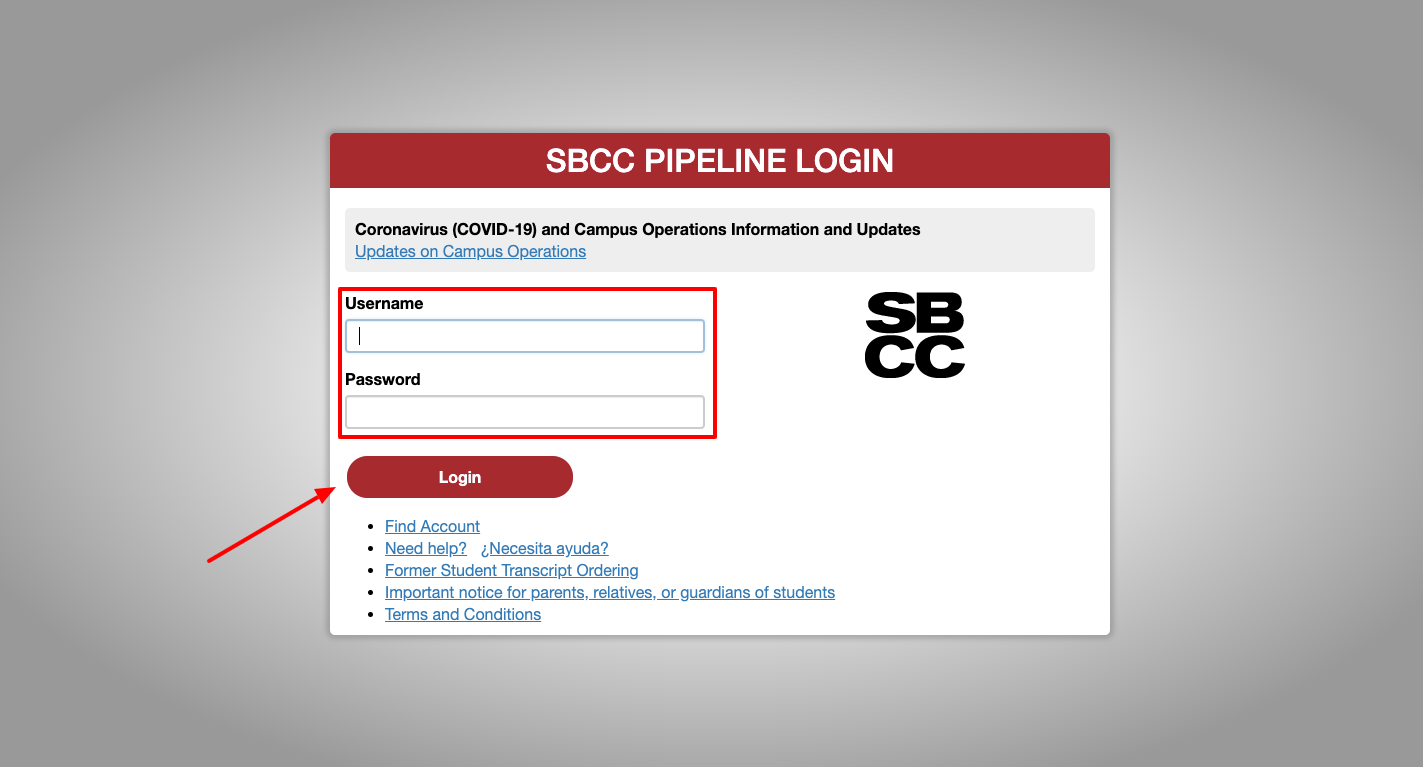 SBCC Pipeline Login