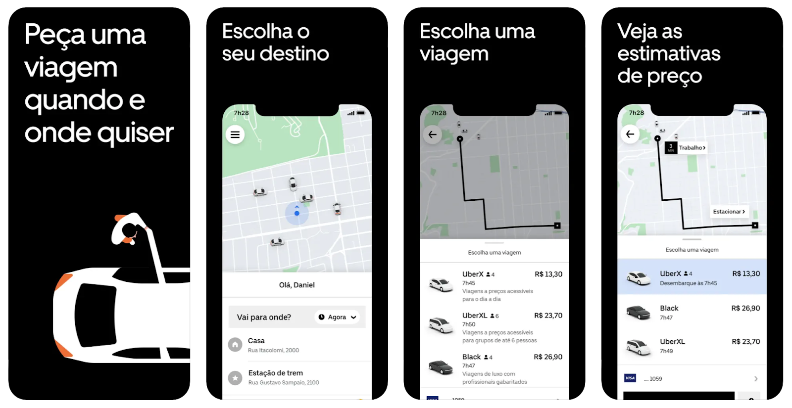 screenshots do aplicativo uber para iphone