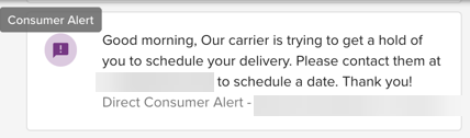 Example of a direct consumer alert to schedule a delivery | getconvey.com