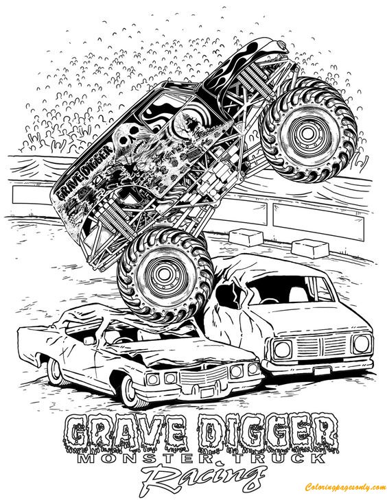 Grave Digger Monster Truck Racing Coloring Pages