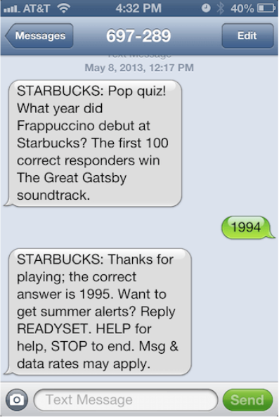 SMS marketing example