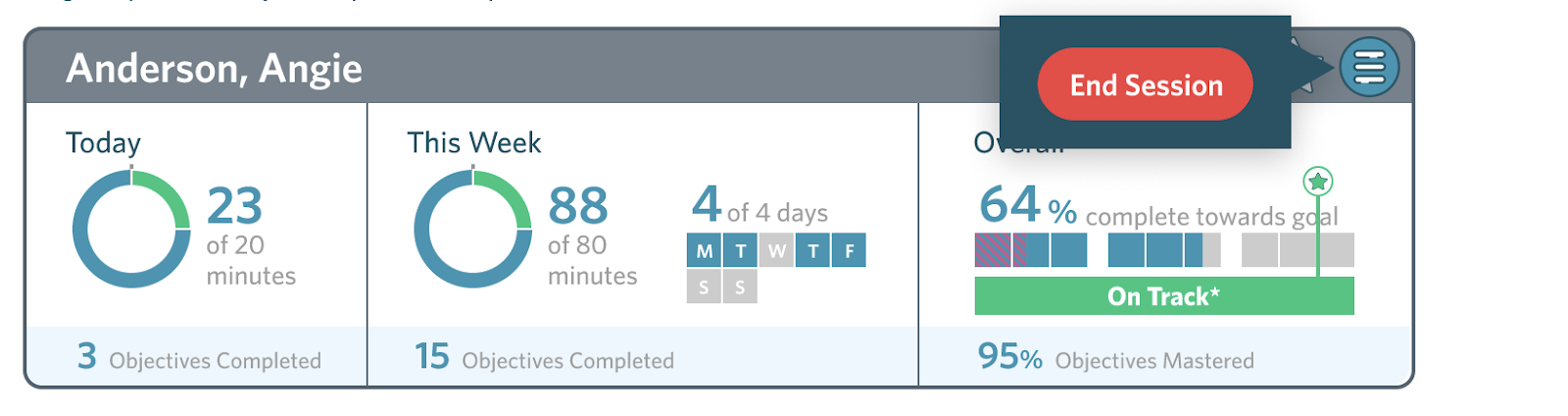 screenshot of a student dashboard