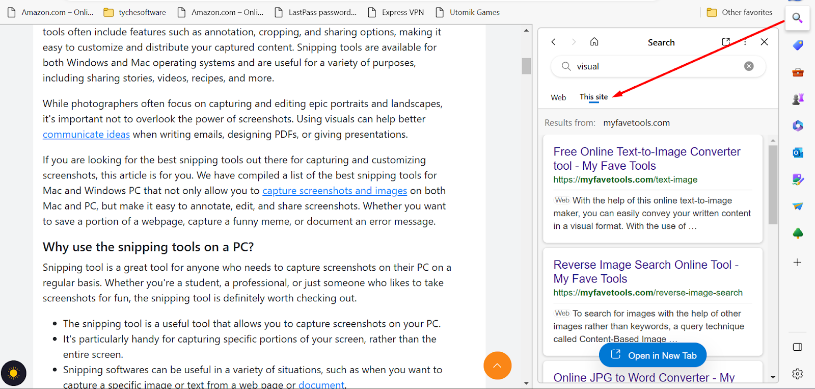 How to search a word on a website while browsing on Microsoft Edge
