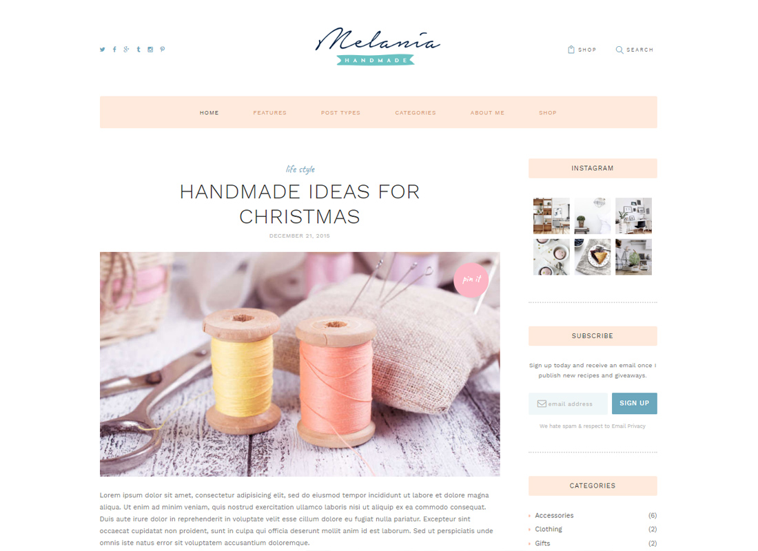 Melania |  Tema WordPress para blog y tienda hecho a mano