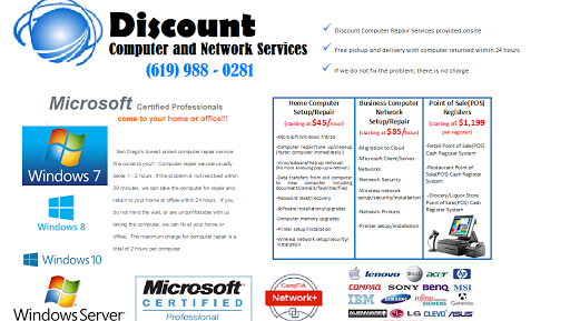 Discount Computer Repair and Network Services - Call (619) 988-0281 for an immediate response!!!
