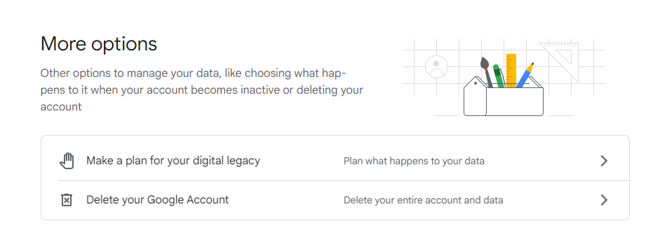 "Delete your Google Account" option via Google account