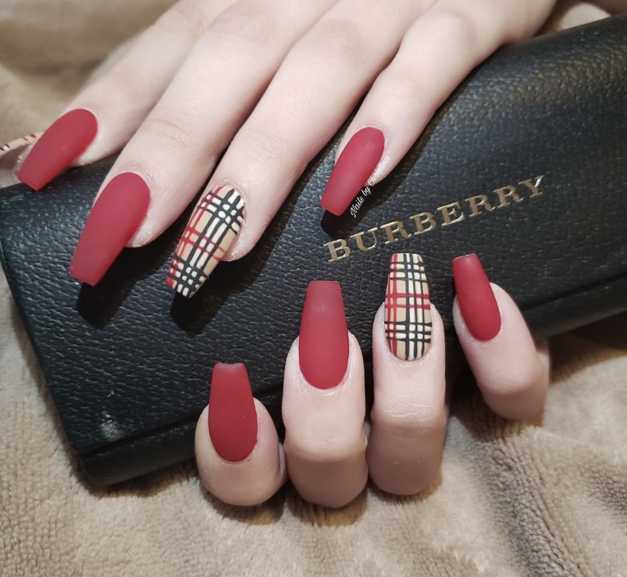 Wine Matte Red Burberry Nails