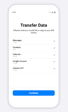 Transfer Data screen on the Move to iOS app