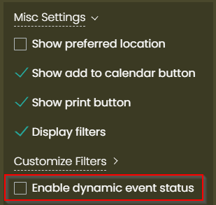 print screen of the Enable dynamic event status option