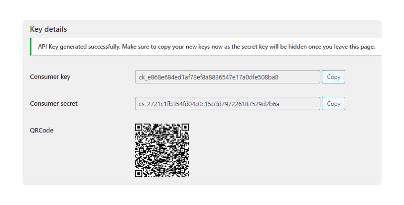 Copy API consumer key and consumer secret key