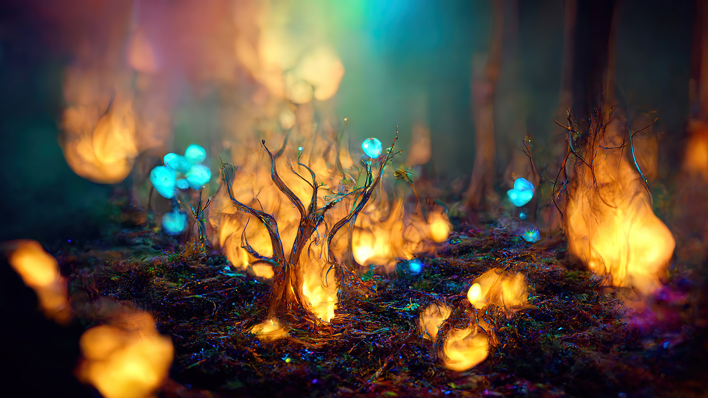 Digital Art  fantasy firelight forest Landscape light Magic   mushroom Nature whimsical