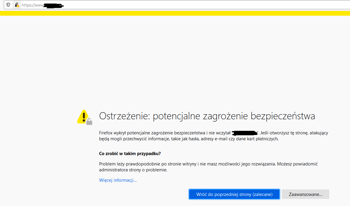 komunikat ostrzegawczy certyfikat ssl